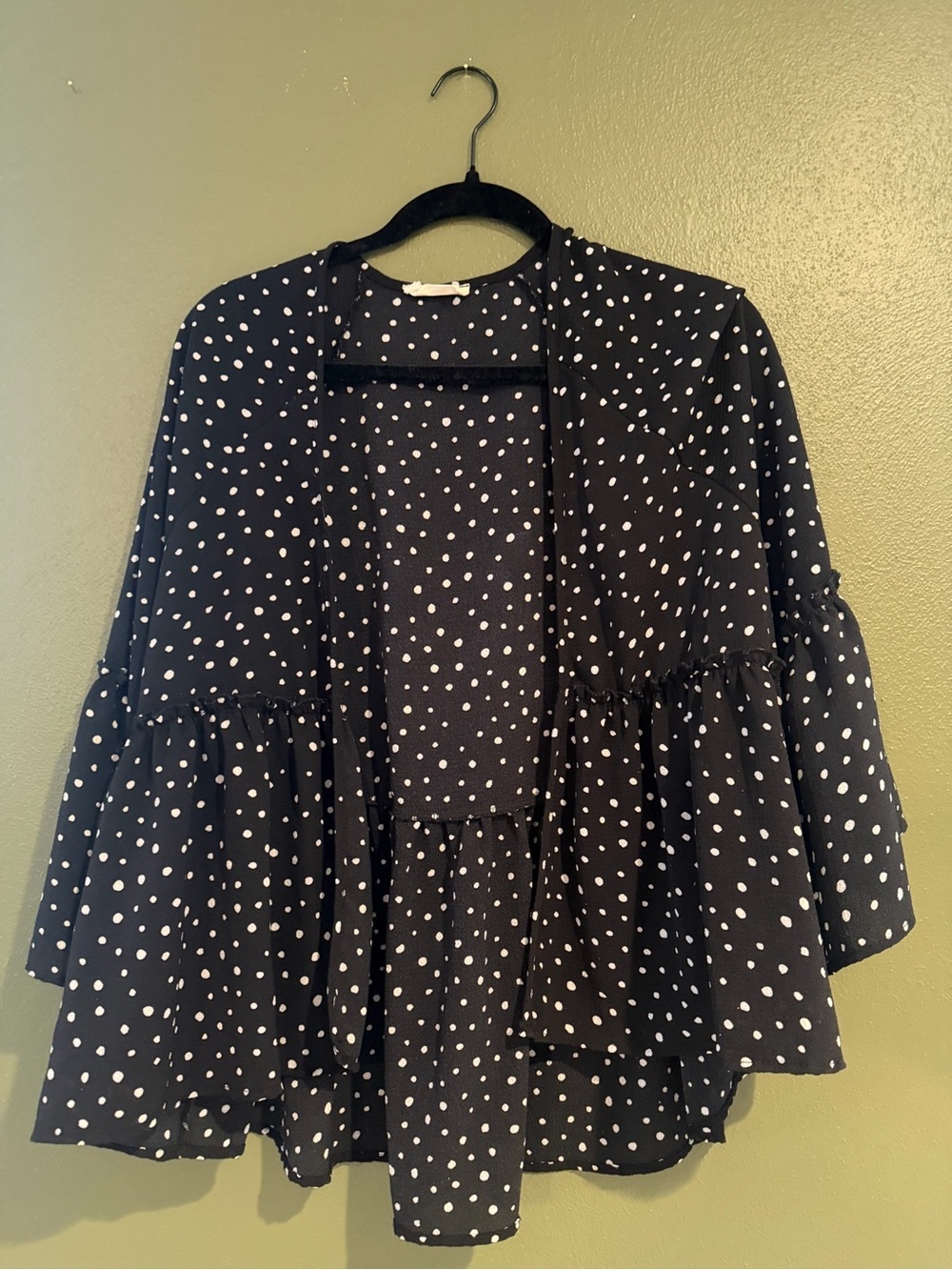Altar'd State Black Polka Dot Ruffle Open Cardigan